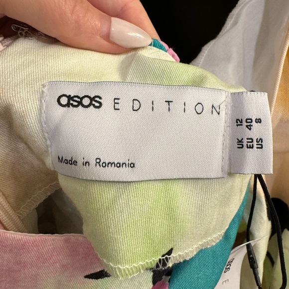 ASOS long sleeve babydoll mini dress in art house pink floral print - Picture 4 of 6